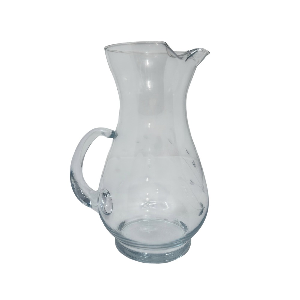 Princess House Glass Pitcher Etched Floral Design Clear Water‎ Beverage Carafe
